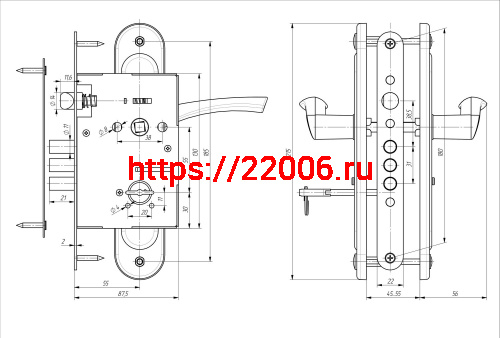 Замок Zenit (Зенит) врезной сувальдный с защёлкой в комплекте с ручкой ЗВ9.009/17 (серебро), 4 кл. фото 2