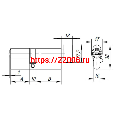 Цилиндровый Ajax (Аякс) механизм (AX202/110) AX2002Knob110 (50+10+50) CP хром с вертушкой фото 3