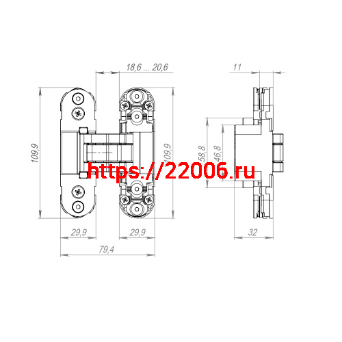 Петля Armadillo (Армадилло) скрытой установки U3D2000.TG SC мат.хром фото 4 Петля Armadillo (Армадилло) скрытой установки U3D2000.TG SC мат.хром фото 4