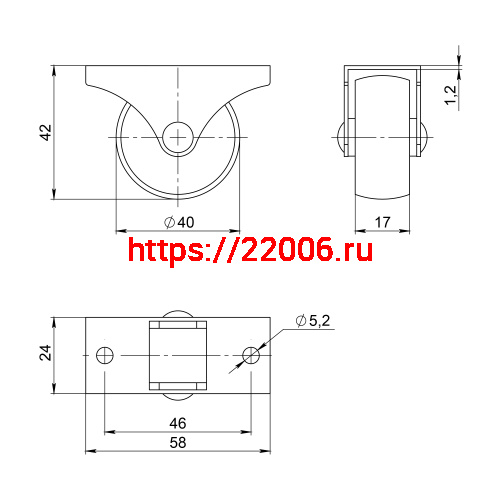 Опора Ajax (Аякс) колесная прямоходная WL/R-40P/50 kg BL пластик черный фото 2