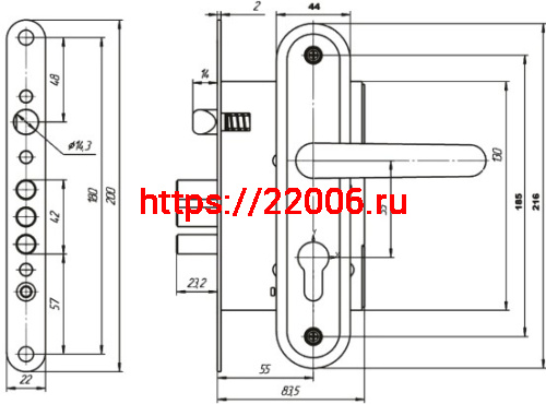Замок Zenit (Зенит) врезной цилиндровый с защёлкой в комплекте с ручкой ЗВ4.009/17 (медь), 4 кл. фото 2