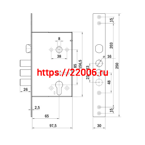 Корпус Punto (Пунто) врезного замка c защёлкой MDV30C-816 CP (V30/C) CP хром тех.уп. фото 3