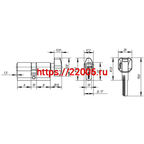 Цилиндровый Punto (Пунто) механизм MaxPro7002Knob90mm(30+10+50) SN никель 7key с вертушкой фото 3