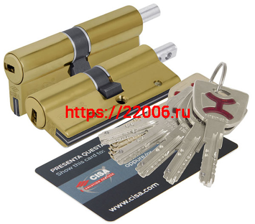 Цилиндровый механизм Cisa (Чиза) под вертушку AP4S 0P3S2-18.66 (80 мм/35+10+35), ЛАТУНЬ