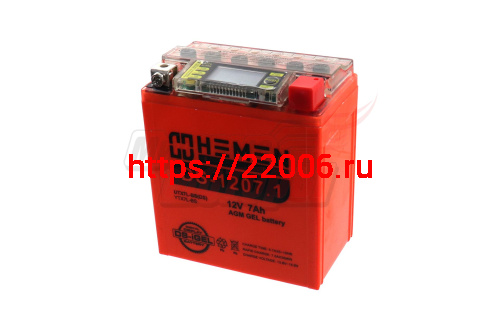 Аккумулятор 12В 7Ач HEMEN ENERGY DS1207.1 (YTX7L-BS) С ДИСПЛЕЕМ (гелевый) (обр.полярн) (114*69*131мм Аккумулятор 12В 7Ач HEMEN ENERGY DS1207.1 (YTX7L-BS) С ДИСПЛЕЕМ (гелевый) (обр.полярн) (114*69*131мм