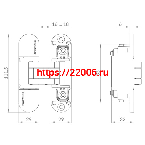 Петля Armadillo (Армадилло) скрытой установки U3D6002.TG AC медь фото 2