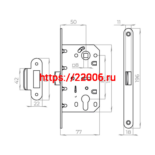 Корпус Ajax (Аякс) врезного замка c защёлкой PLASTLP85-50 SN матовый никель фото 3