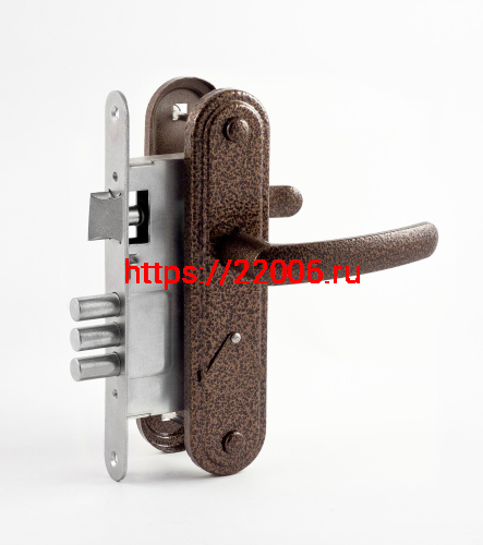 Замок Omega (Омега) врезной сувальдный с защёлкой в комплекте с ручкой ЗВ9.1-02 (бронза), 3 кл.