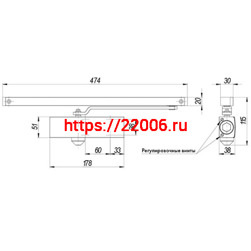 Доводчик Armadillo (Армадилло) дверной со скользящей тягой DCSLIDER65 (DCS-65) AL (алюминий) фото 2