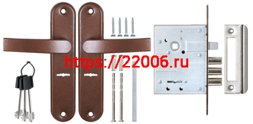 Замок Sam (Сам) врезной сувальдный с защёлкой в комплекте с ручкой ЗВ9-8/13 (медный антик), 3 кл. /84301/ фото 4