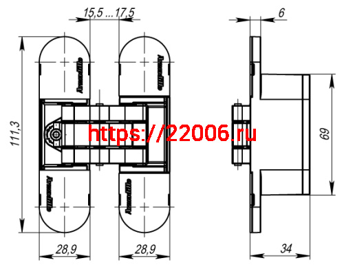 Петля скрытой установки с 3D-регулировкой Armadillo 11160UN3D (Architect 3D-ACH Universal 60) SC «матовый хром» фото 6