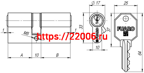 Цилиндровый Fuaro (Фуаро) механизм 100 CA 75 mm (30+10+35) CP хром 3 кл. фото 2 Цилиндровый Fuaro (Фуаро) механизм 100 CA 75 mm (30+10+35) CP хром 3 кл. фото 2