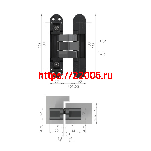 Петля Armadillo (Армадилло) скрытой установки U3D7800.VPG BL черный TECH фото 2 Петля Armadillo (Армадилло) скрытой установки U3D7800.VPG BL черный TECH фото 2