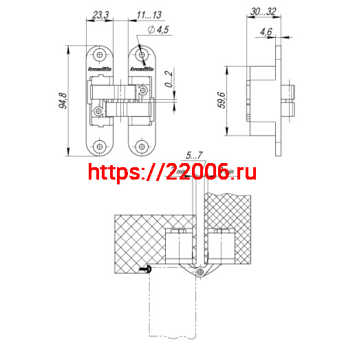 Петля Armadillo (Армадилло) скрытой установки U3D4200L BL левая (Architect 3D-ACH 40) черный 40 кг фото 3